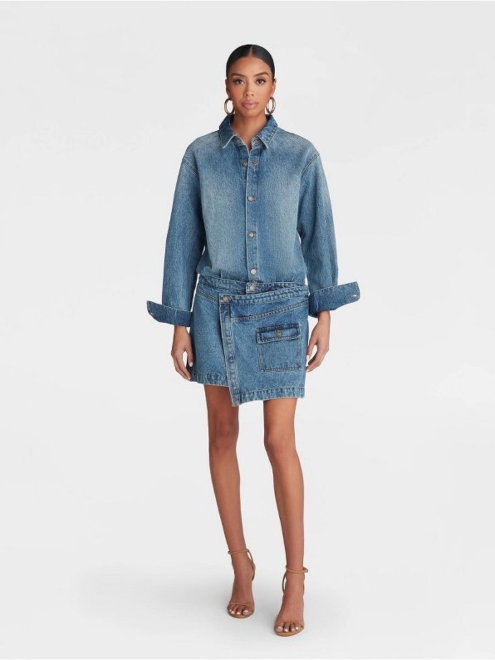 Denim Shirt Mini Dress - Blue
